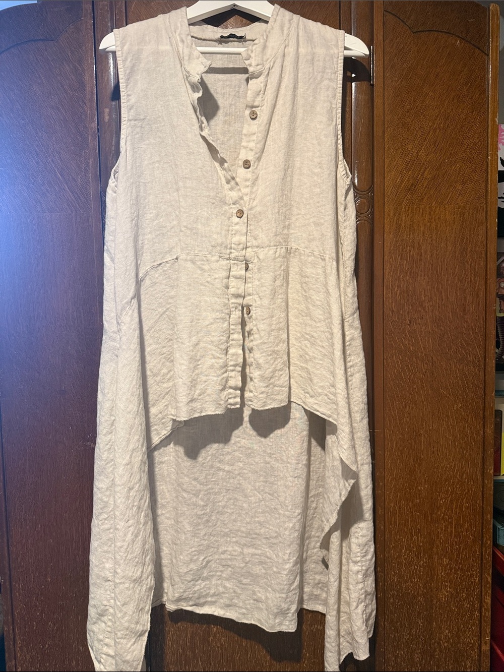 Sleeveless Ruffle Button-Front Linen Tunic - Cream